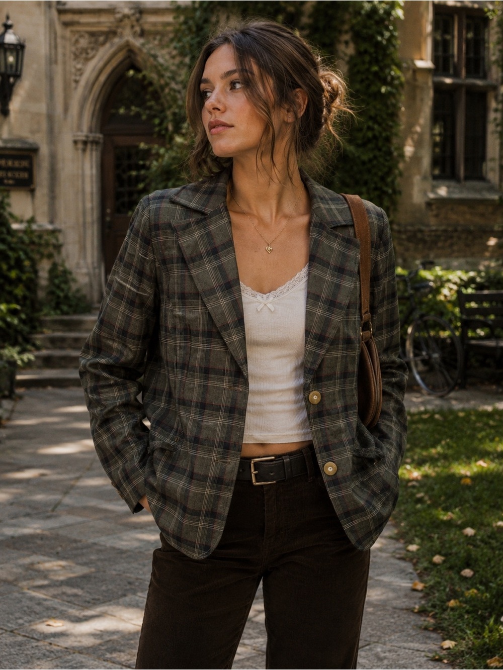 Vintage 90s Y2K Green Plaid Boyfriend Blazer Oversized Preppy Dark Academia